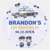 警察少年1歳の誕生日パーティー ラウンドシール (正面)