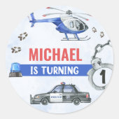 警察少年1歳の誕生日パーティー ラウンドシール (正面)