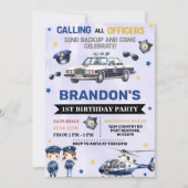 警察少年1歳の誕生日パーティー 招待状 (正面)