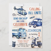 警察少年1歳の誕生日パーティー 招待状 (正面)