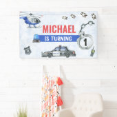 警察少年1歳の誕生日パーティー 横断幕 (インサイチュ)