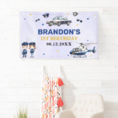 警察少年1歳の誕生日パーティー 横断幕 (インサイチュ)