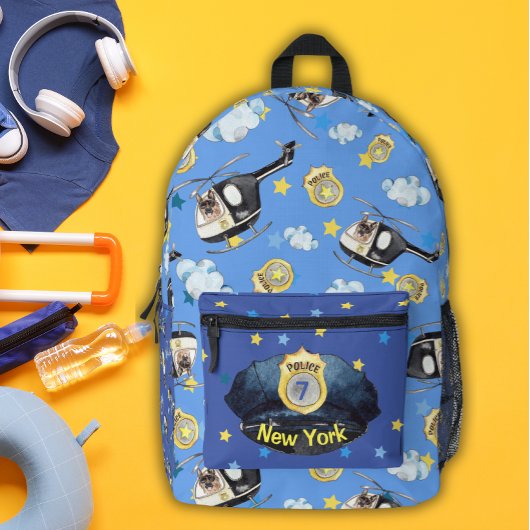 警察帽とK-9ユニットおもしろいかわいいプリントカットソーバッグ プリントバックパック