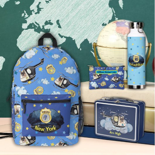 警察帽とK-9ユニットおもしろいかわいいプリントカットソーバッグ プリントバックパック