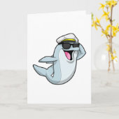 警察帽をかぶったイルカの警官 カード (黄色い花)