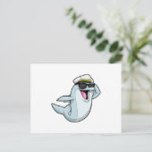 警察帽をかぶったイルカ ポストカード (スタンド正面)