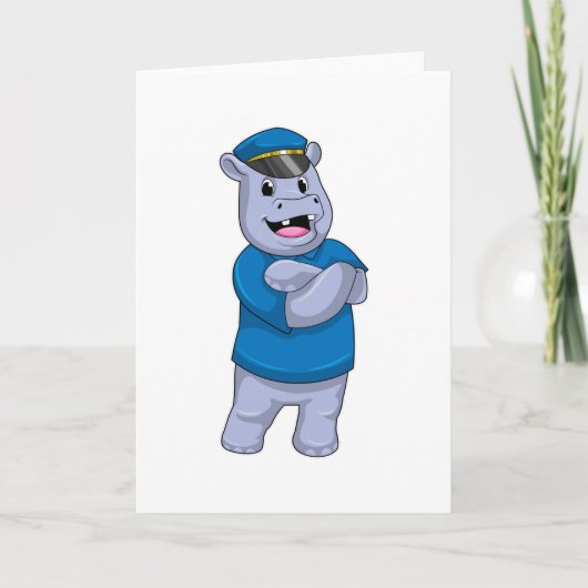 警察帽をかぶったヒポポタマス カード (正面)