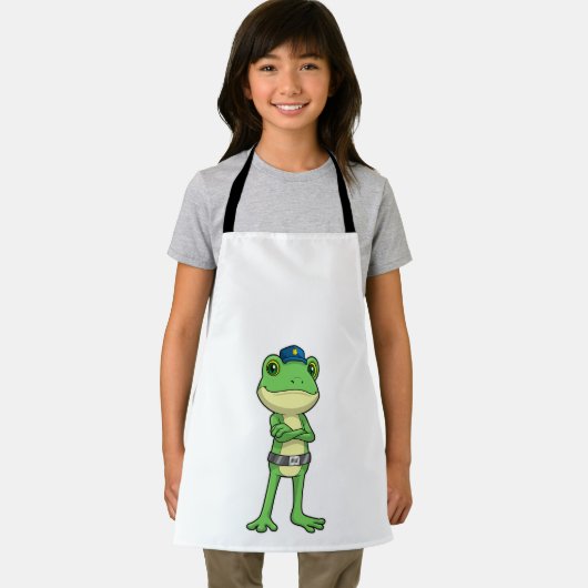 警察帽をかぶった警察官としてのカエル エプロン (インサイチュ)