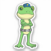 警察帽をかぶった警察官としてのカエル シール (正面)