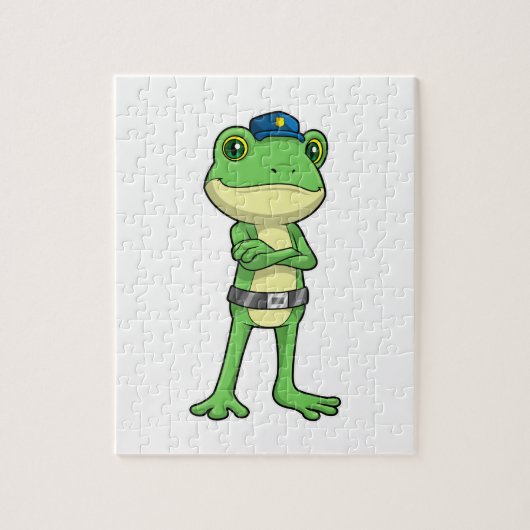 警察帽をかぶった警察官としてのカエル ジグソーパズル (縦)