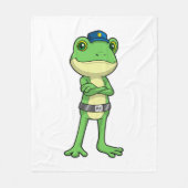 警察帽をかぶった警察官としてのカエル フリースブランケット (正面)