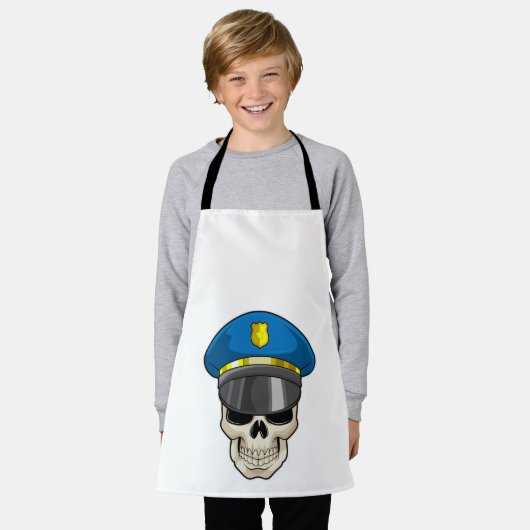 警察帽を持つ警察官としてのスカル エプロン (着用した状態)