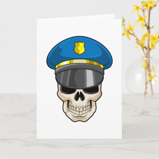 警察帽を持つ警察官としてのスカル カード (黄色い花)