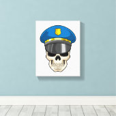 警察帽を持つ警察官としてのスカル キャンバスプリント (インサイチュ (ウッドフロア))