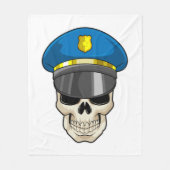 警察帽を持つ警察官としてのスカル フリースブランケット (正面)