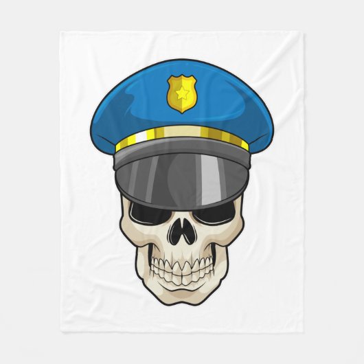 警察帽を持つ警察官としてのスカル フリースブランケット (正面)