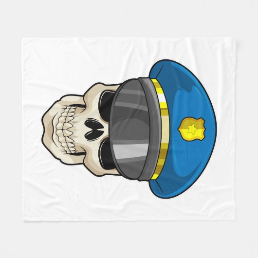 警察帽を持つ警察官としてのスカル フリースブランケット (正面(横))