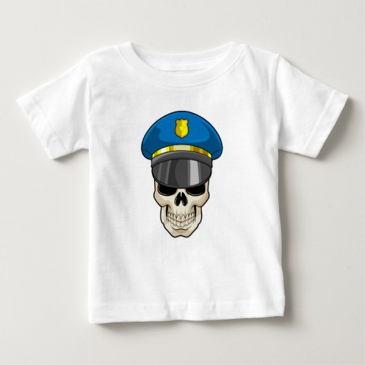 警察帽を持つ警察官としてのスカル ベビーTシャツ (正面)