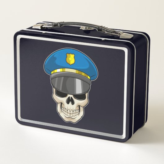 警察帽を持つ警察官としてのスカル メタルランチボックス (裏面)