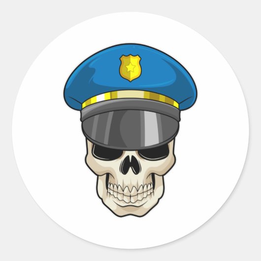 警察帽を持つ警察官としてのスカル ラウンドシール (正面)