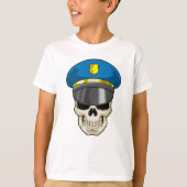警察帽を持つ警察官としてのスカル Tシャツ (正面)