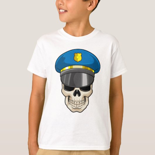 警察帽を持つ警察官としてのスカル Tシャツ (正面)