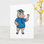 警察帽を被ったイノシシの警察官 カード (黄色い花)