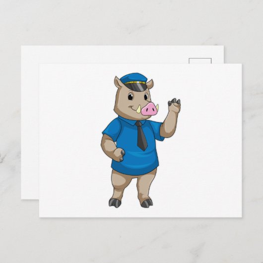 警察帽を被ったイノシシの警察官 ポストカード (正面/裏面)