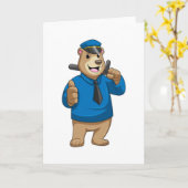 警察帽を被ったクマの警官 カード (黄色い花)