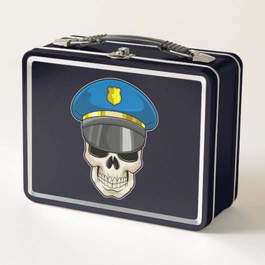 警察帽を被ったドクロの警察官 メタルランチボックス (正面)