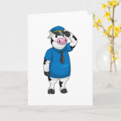 警察帽を被った牛 カード (黄色い花)