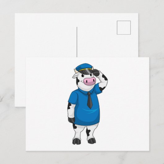 警察帽を被った牛 ポストカード (正面/裏面)
