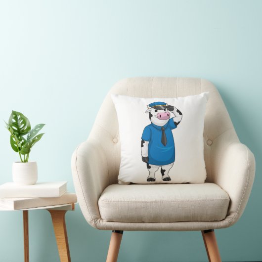 警察帽を被った警官としての牛 クッション (椅子)