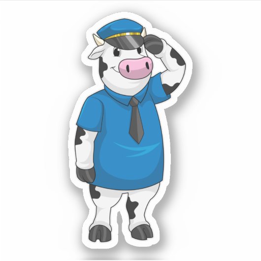 警察帽を被った警官としての牛 シール (正面)
