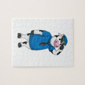 警察帽を被った警官としての牛 ジグソーパズル (横)