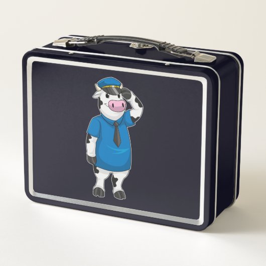 警察帽を被った警官としての牛 メタルランチボックス (裏面)