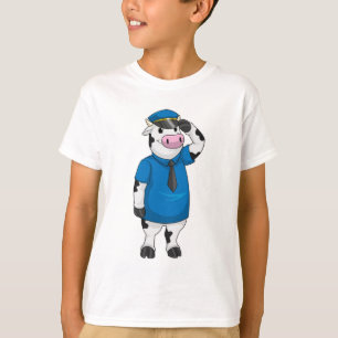 警察帽を被った警官としての牛 Tシャツ