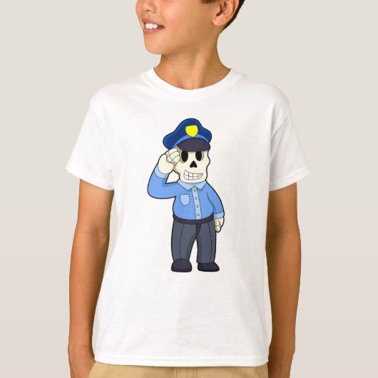 警察帽を被った警官としての骨格 Tシャツ (正面)