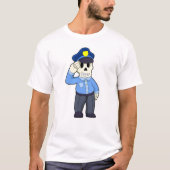 警察帽を被った警官としての骨格 Tシャツ (正面)