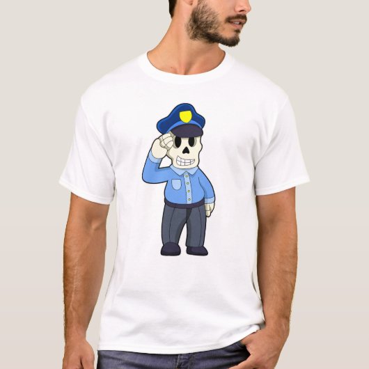 警察帽を被った警官としての骨格 Tシャツ (正面)