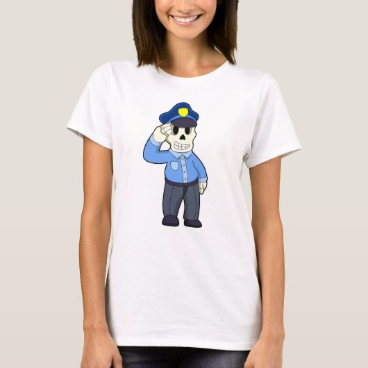 警察帽を被った警官としての骨格 Tシャツ (正面)
