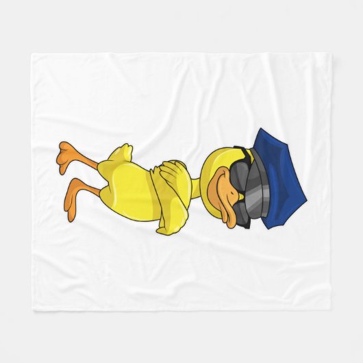 警察帽を被った警察官としてのアヒル フリースブランケット (正面(横))