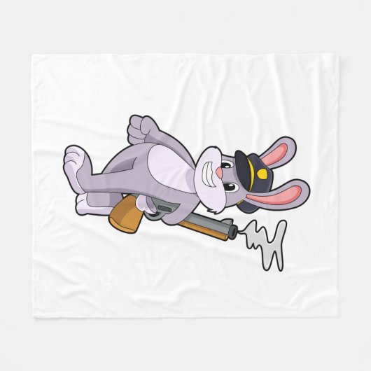 警察帽を被った警察官としてのウサギ フリースブランケット (正面(横))