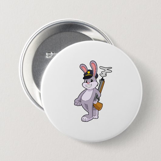 警察帽を被った警察官としてのウサギ 缶バッジ (正面&裏面)