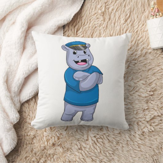 警察帽を被った警察官としてのカバ クッション (ブランケット)