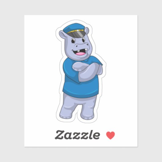 警察帽を被った警察官としてのカバ シール (シート)