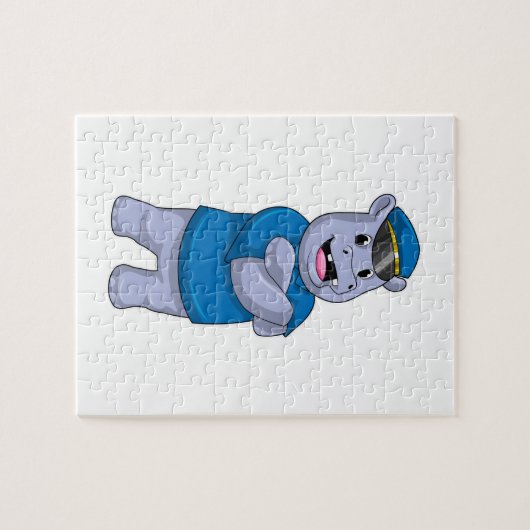 警察帽を被った警察官としてのカバ ジグソーパズル (横)