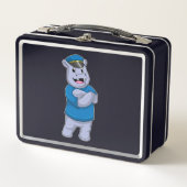 警察帽を被った警察官としてのカバ メタルランチボックス (正面)