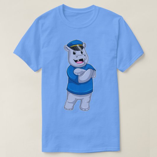 警察帽を被った警察官としてのカバ Tシャツ (デザイン正面)