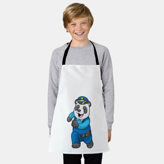 警察帽を被った警察官としてのパンダ エプロン (着用した状態)
